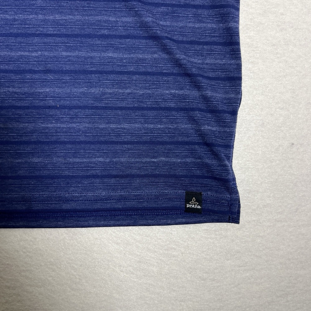 PrAna Polo Shirt Men's Heathered Blue‎ Striped Breathe Size Large - Picture 3 of 7